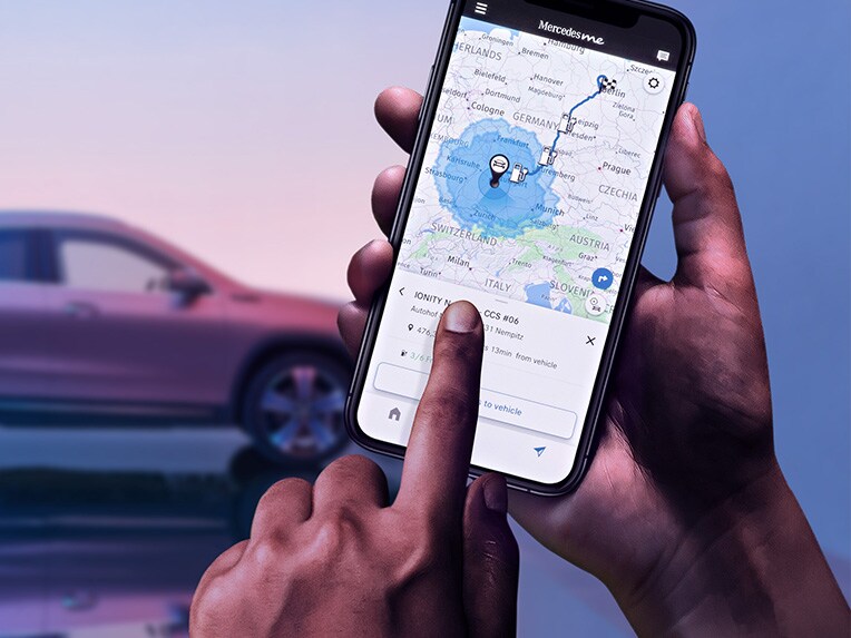 The Mercedes me app on a smartphone.