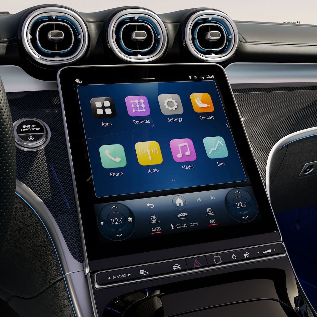 The 30.2 cm (11.9-inch) central display in the Mercedes-Benz CLE Cabriolet.