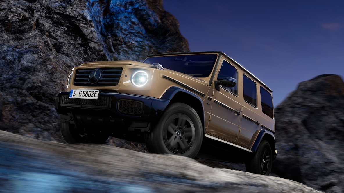 The Design box on the rear door of a Mercedes-Benz G 580 with EQ Technology.