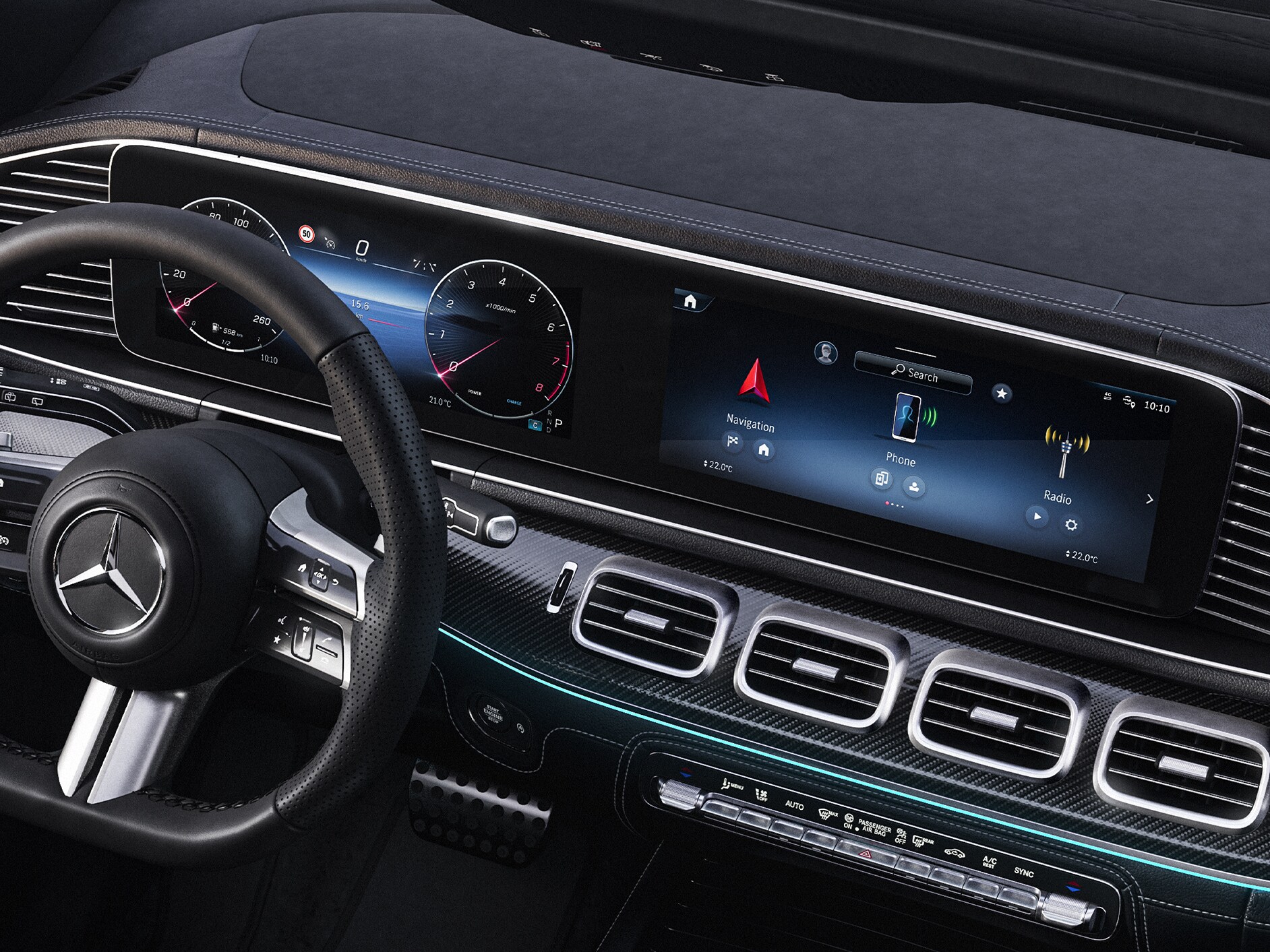 The MBUX augmented reality for navigation in the interior of the Mercedes-Benz GLE.