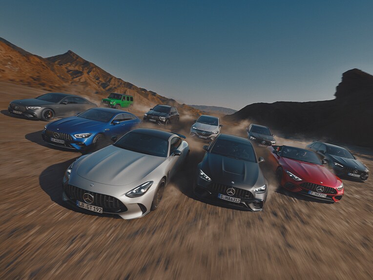 A front view of two Mercedes-AMG sports cars.