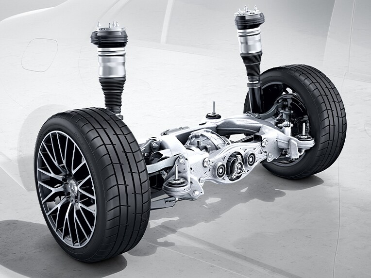 The rear-axle steering of the Mercedes-Benz S-Class Limousine.