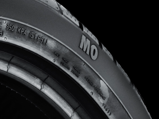 Detail of a close-up of a Mercedes MO tyre.