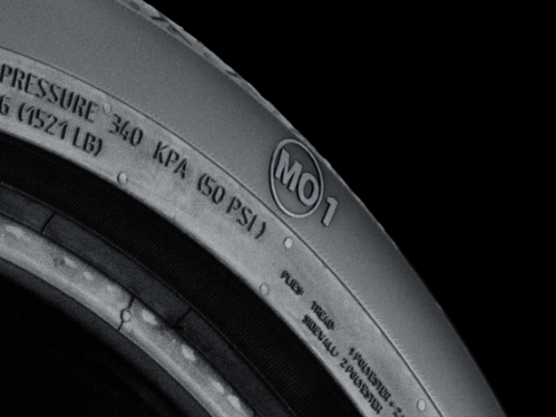 Detail of a close-up of a Mercedes MO1 tyre.