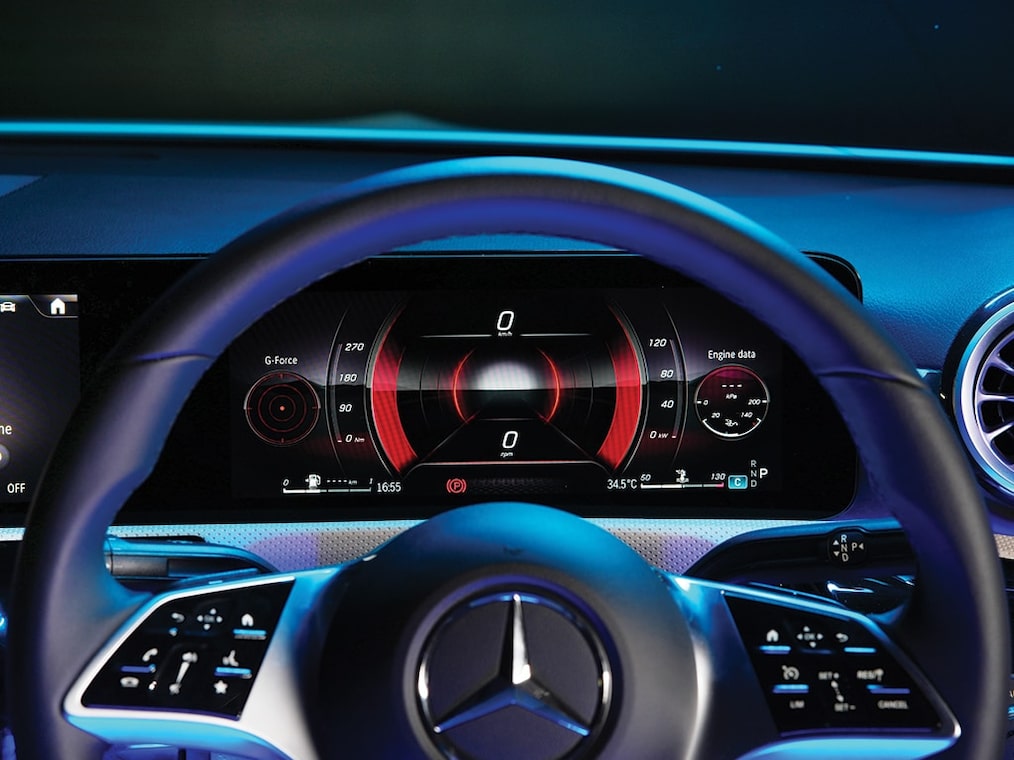 Dynamic view of a Mercedes-Benz A-Class Sedan LED High Performance headlamps