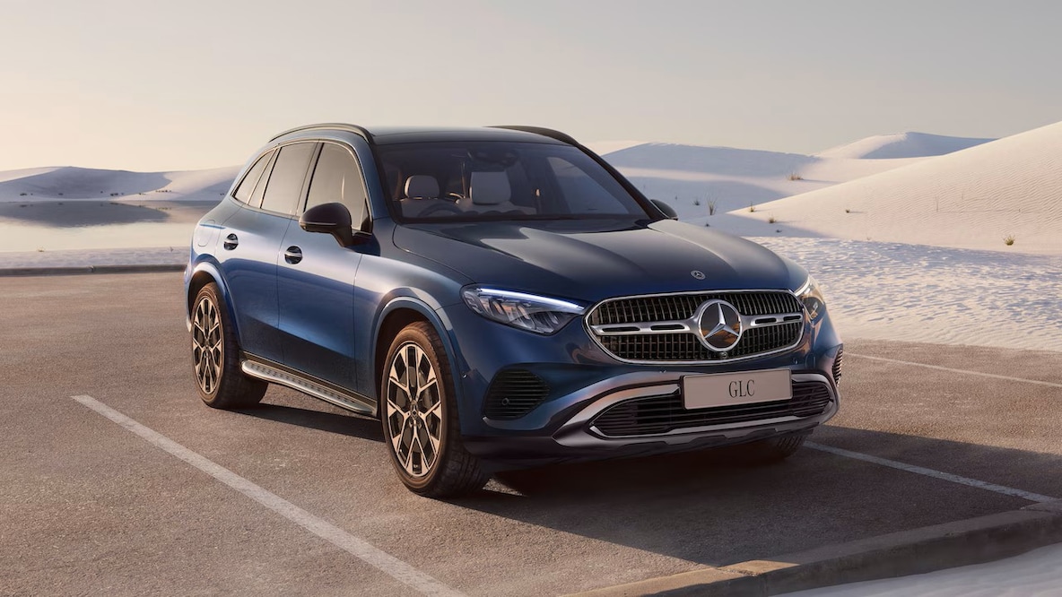 Frontal side view of the Mercedes-Benz GLC. 