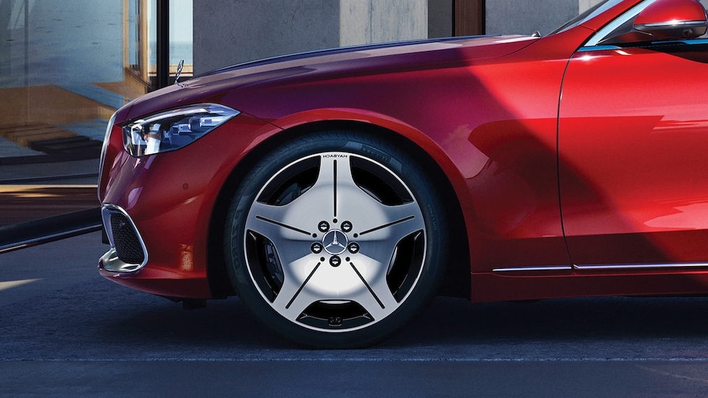 A detailed side view of an exclusive Maybach-specific wheel.