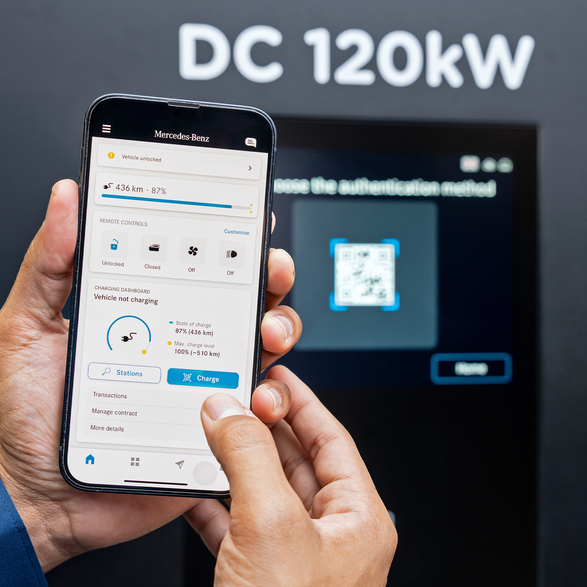 Green Charging with Mercedes-Benz Mercedes-EQ model shown schematically at a charging station